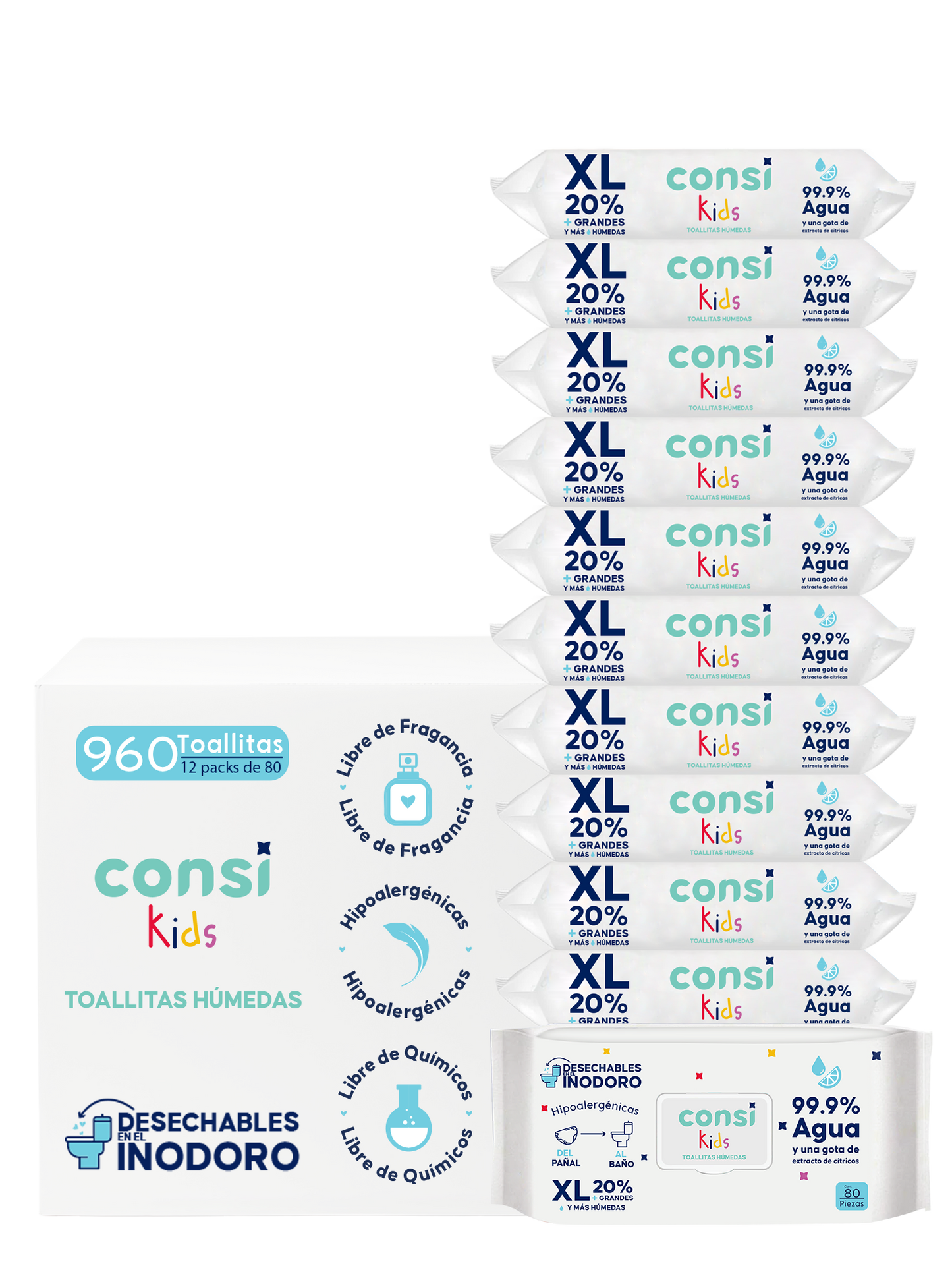 Toallitas Húmedas Consi Kids Desechables en Inodoro | 12 Paquetes